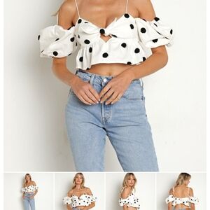 For Love And Lemons White Polka Dot Crop Top